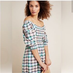 Anthropologie Multicolor Plaid Long Sleeve Dress